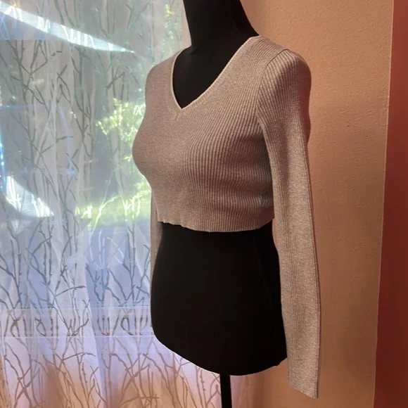 Brandy Melville Cropped Long Sleeve Ribbed Knit Top - Picture 4 of 9